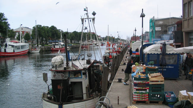 Geschäftiges Treiben im Fischerei-Hafen von Warnemünde